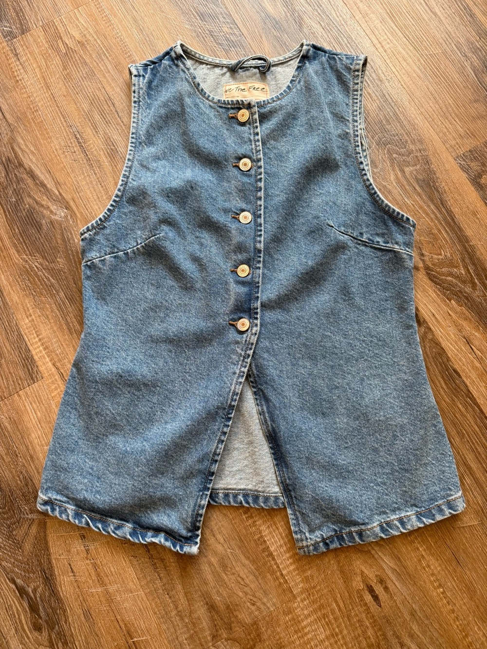 We The Free Washed Denim Button-Front Women's Vest - Light Blue